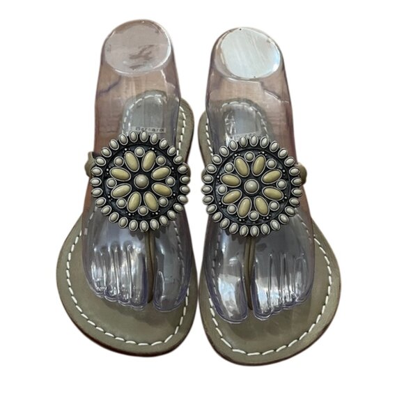Bernardo Mosaic DVC Nougat Leather Beaded Sandal Shoes Womens Size 7M Brazil - Picture 1 of 13